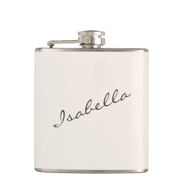 Ivory Cream Elegant Script Name Wedding Party  Hip Flask (Front)