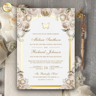 Ivory Cream Floral Arch Butterfly Wedding Gold