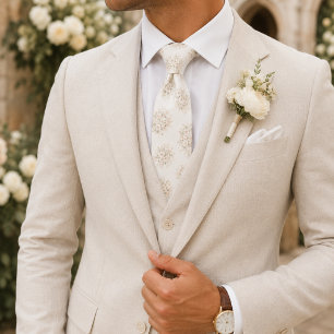 Ivory Cream Floral Bouquet Tie