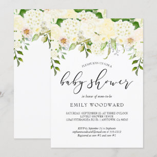 Ivory Cream Floral Greenery Watercolor Baby Shower Invitation