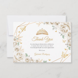 Ivory Cream Gold Floral Quinceanera Thank You Card