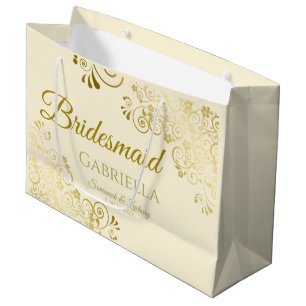 Ivory Cream & Gold Lace Elegant Bridesmaid Large Gift Bag
