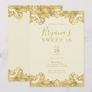 Ivory Cream & Gold Lace Elegant Sweet 16 Party  Invitation