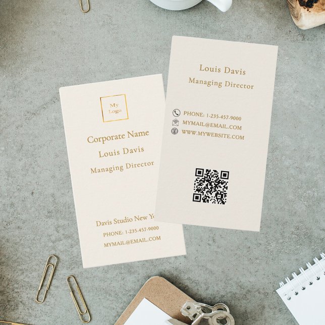 Ivory cream gold modern minimialst corporate logo business card (Creator Uploaded)