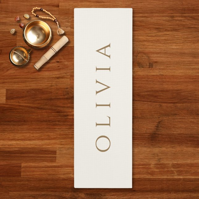 Ivory Cream Gold Name minimalist modern Yoga Mat (Custom Name Yoga Mat)