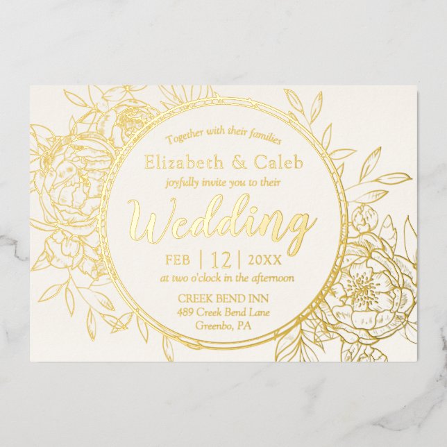 Ivory Cream & Gold Peony Modern Toile Wedding (Front)