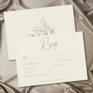 Ivory Cream Minimalist Leaf Acorn Fall Wedding RSVP Card
