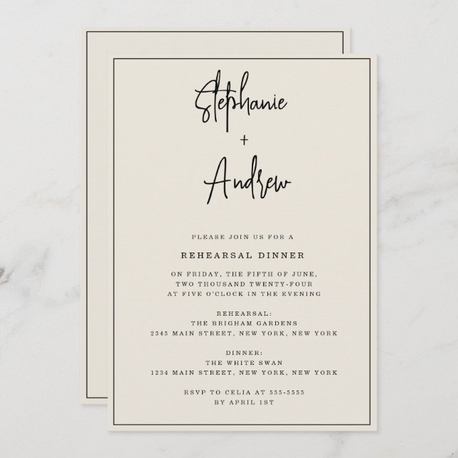 Ivory Cream Modern Rehearsal Dinner Invitation (Front/Back)