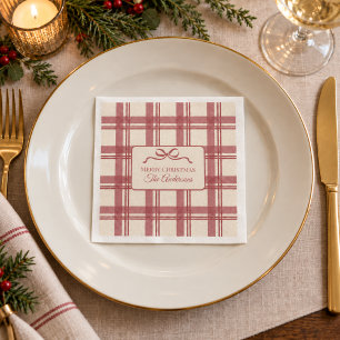 Ivory Cream Red Vintage Tartan Plaid Bow Christmas Napkin