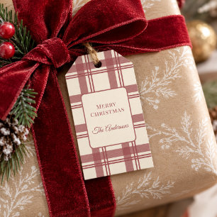 Ivory Cream Red Vintage Tartan Plaid Christmas Gift Tags