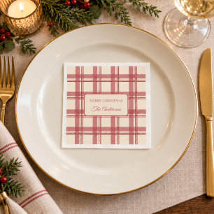 Ivory Cream Red Vintage Tartan Plaid Christmas Napkin