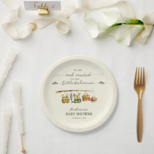 Ivory Cream Reel Excited Baby Shower Paper Plate