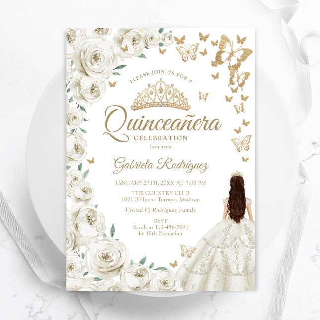 Ivory Cream White Watercolor Floral Quinceanera Invitation (Creator Uploaded)