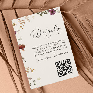 Ivory Cream Wildflowers QR Code Wedding Details Enclosure Card