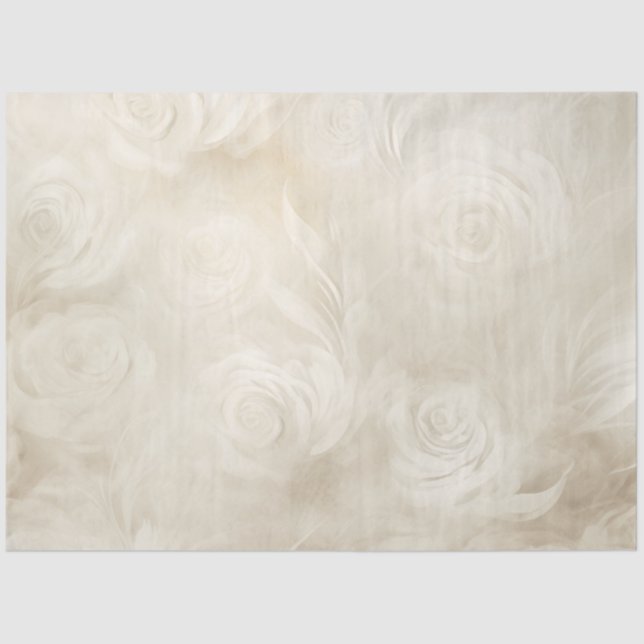 Ivory Creamy Floral Wedding Shower Tissue Paper (Front)