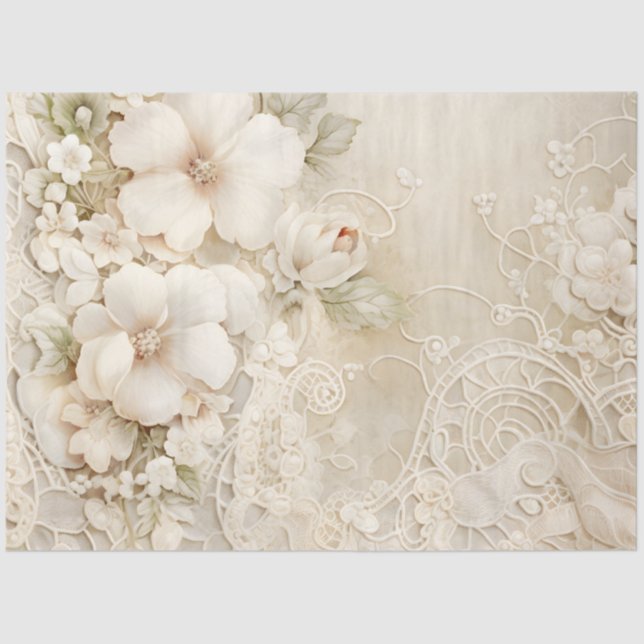 Ivory Creamy Floral Wedding Shower Tissue Paper (Front)