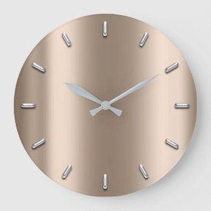 Ivory Creamy Metallic Peas Minimal Silver Grey Large Clock