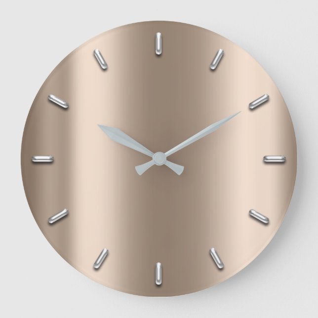 Ivory Creamy Metallic Peas Minimal Silver Grey Large Clock (Front)