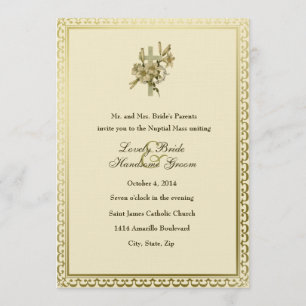 Ivory Cross Lilies Catholic Wedding Invitation