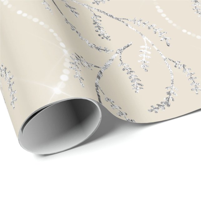 Ivory Crystal Laurel Floral Silver Diamonds Wrapping Paper (Roll Corner)