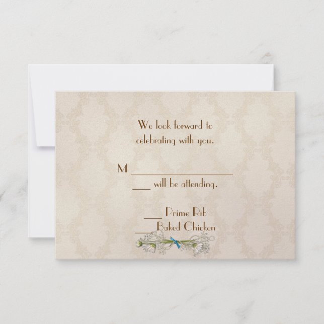 Ivory Damask and Daisies RSVP Invitation (Front)