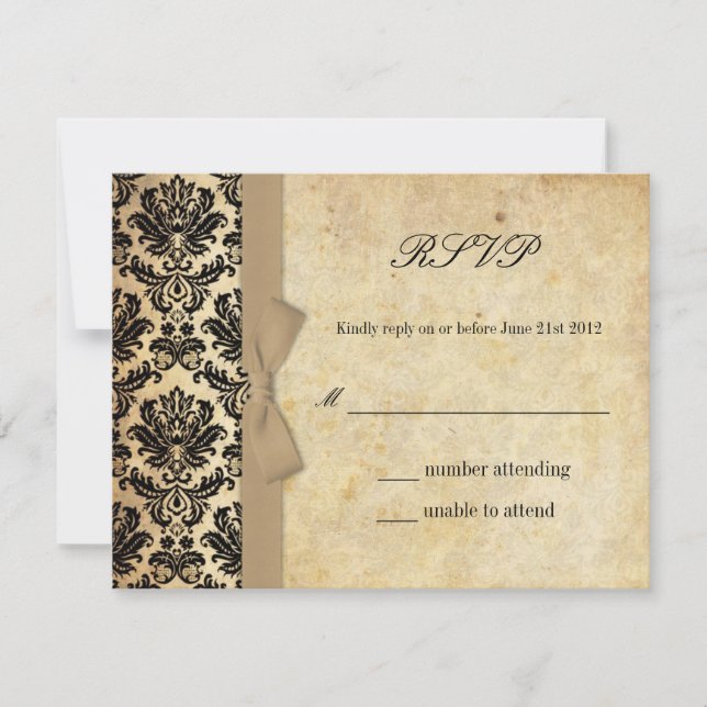 Ivory Damask Bow Wedding RSVP (Front)