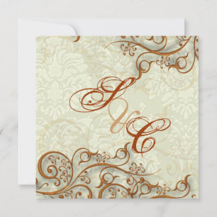 Ivory Damask +  copper swirls Invitation