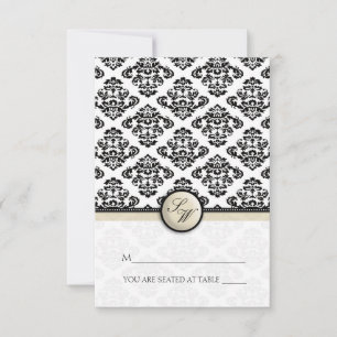 Ivory Damask Folding Tent  Place Card