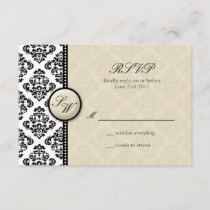 Ivory Damask Monogram Wedding RSVP Card