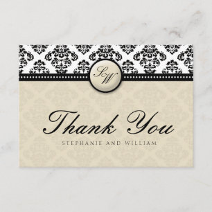 Ivory Damask Monogram Wedding Thank You Card