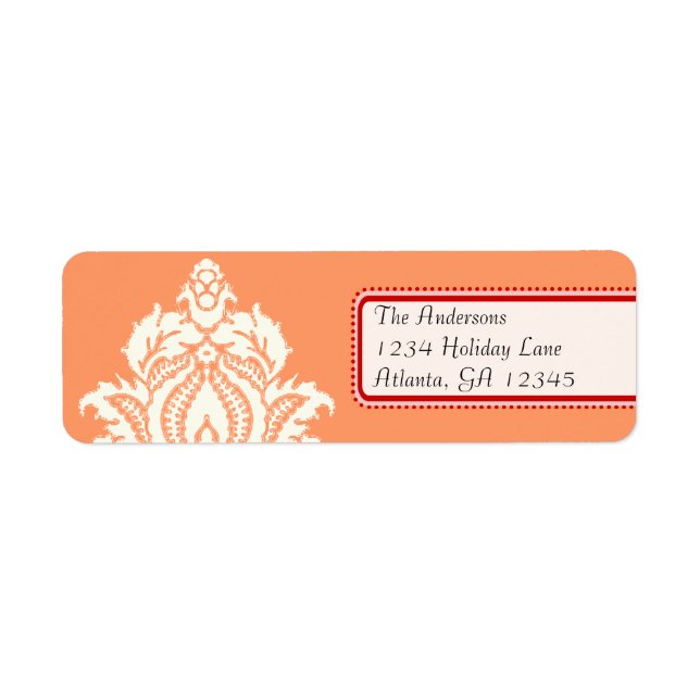 Ivory Damask On Coral with Red (Front)
