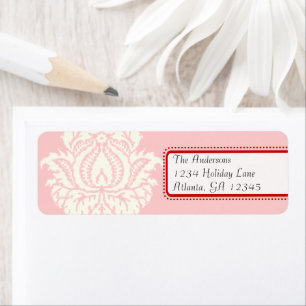 Ivory Damask On Pink with Red