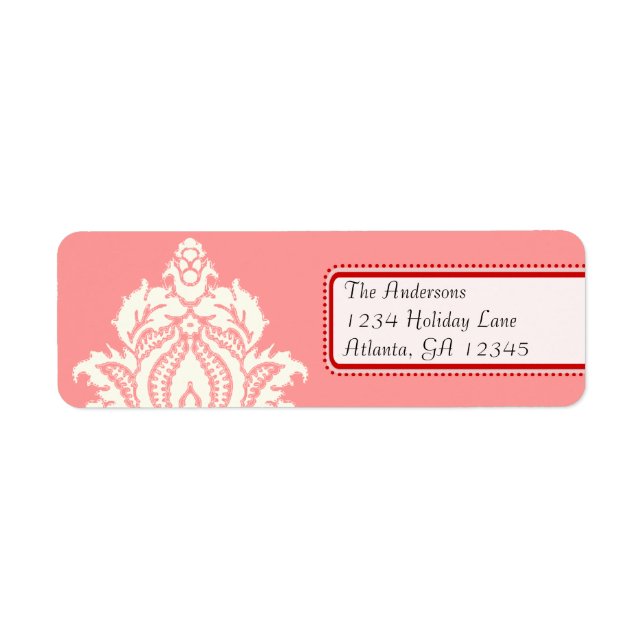 Ivory Damask On Pink with Red (Front)