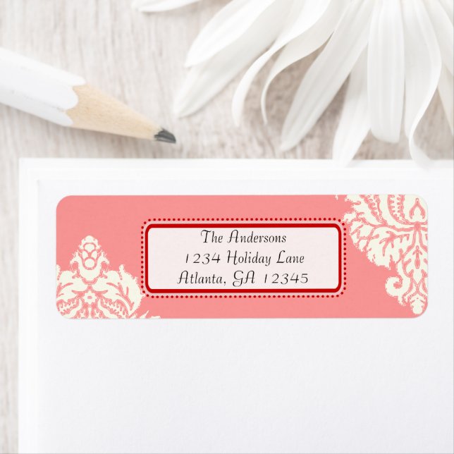 Ivory Damask On Pink with Red (Insitu)