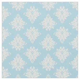 Ivory Damask on Sky Blue Fabric