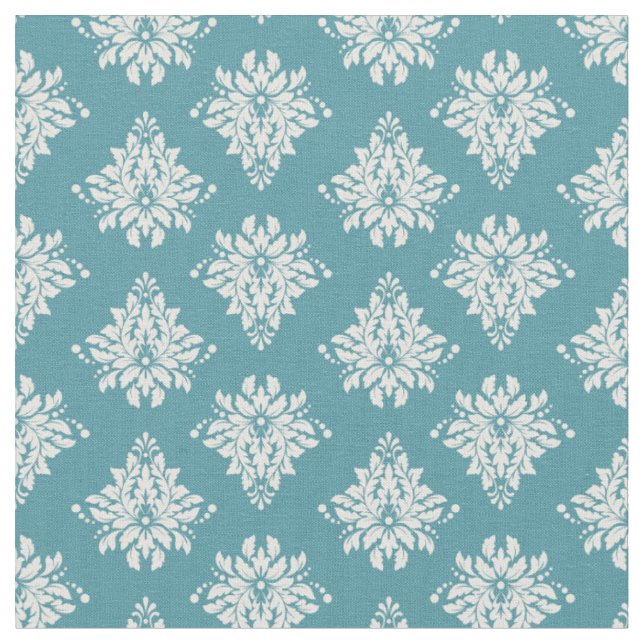 Ivory Damask on Teal Fabric (Close Up)