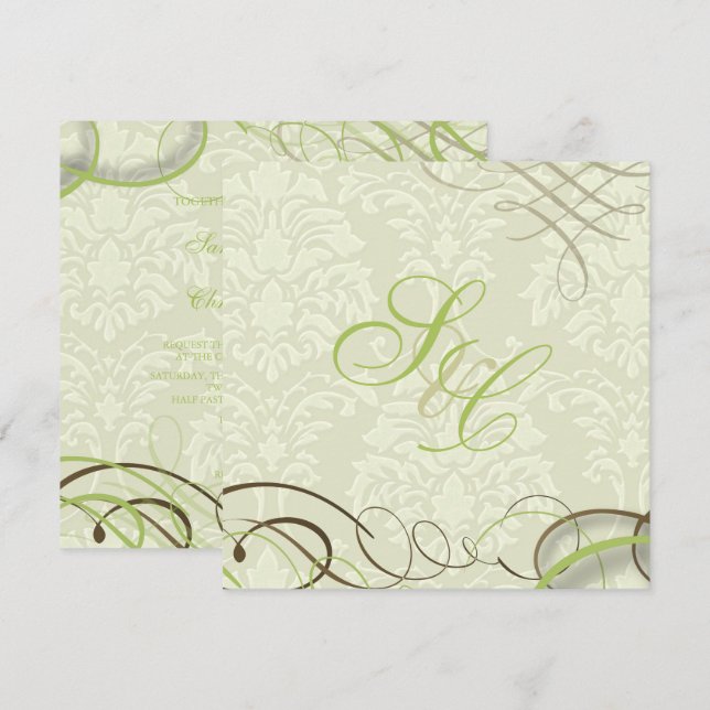 Ivory Damask, swooshes+swirls Invitation (Front/Back)