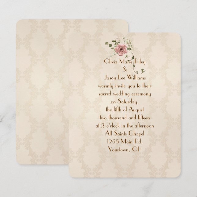 Ivory Damask Wedding Invite (Front/Back)
