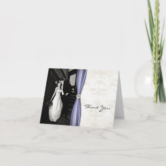 Ivory Damask Wedding Photo Thank You Card