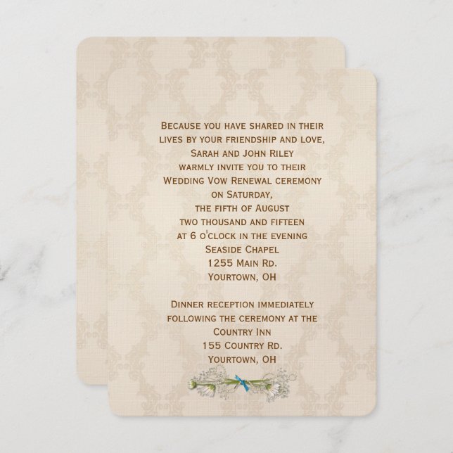 Ivory Damask Wedding Vow Renewal Invitation (Front/Back)