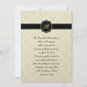 Ivory Damask with Black Monogram Post Wedding Cele Invitation