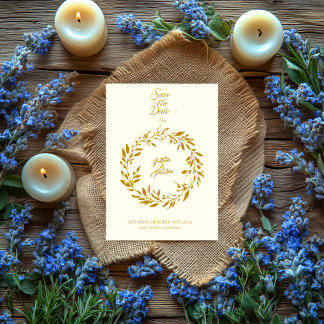 Ivory & Dark Gold Circle Save the Date - Wedding Invitation