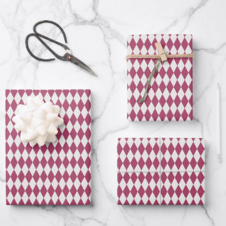 Ivory & Dark Pink Harlequin Diamonds Wrapping Paper Sheet