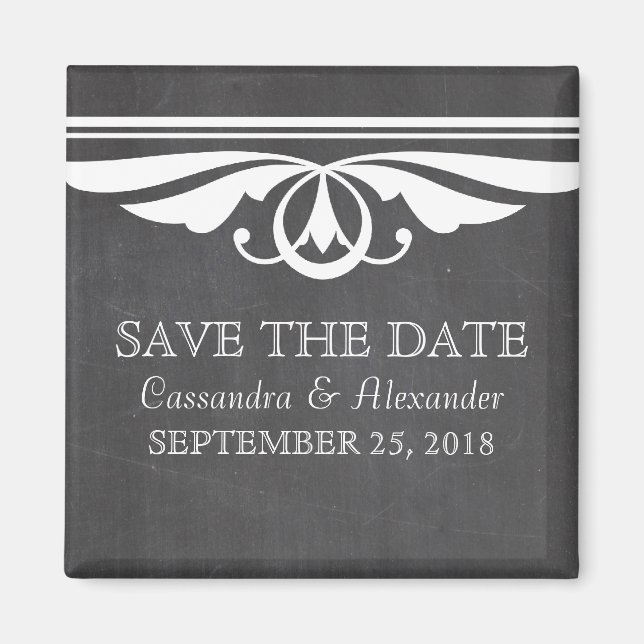 Ivory Deco Chalkboard Save the Date Magnet (Front)
