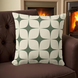 Ivory & Deep Green Mid Century Modern Vintage  Cushion