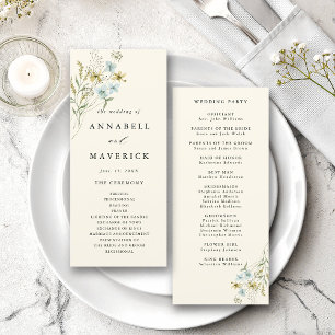 Ivory Delicate Wildflower Modern Boho Wedding  Programme