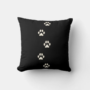 Ivory Dog Paw Prints Canine Tracks Black Cushion