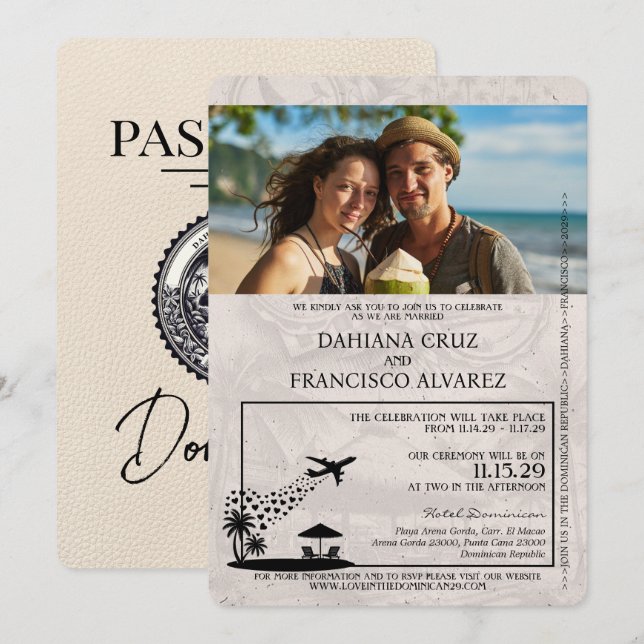 Ivory Dominican Republic Passport Wedding Invitation (Front/Back)