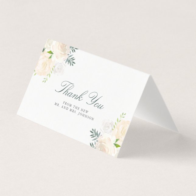 Ivory Dreams Mr. and Mrs. Wedding Thank You Card (Front)