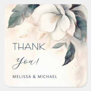 Ivory Dusty Blue Flowers Wedding Thank You Square Sticker